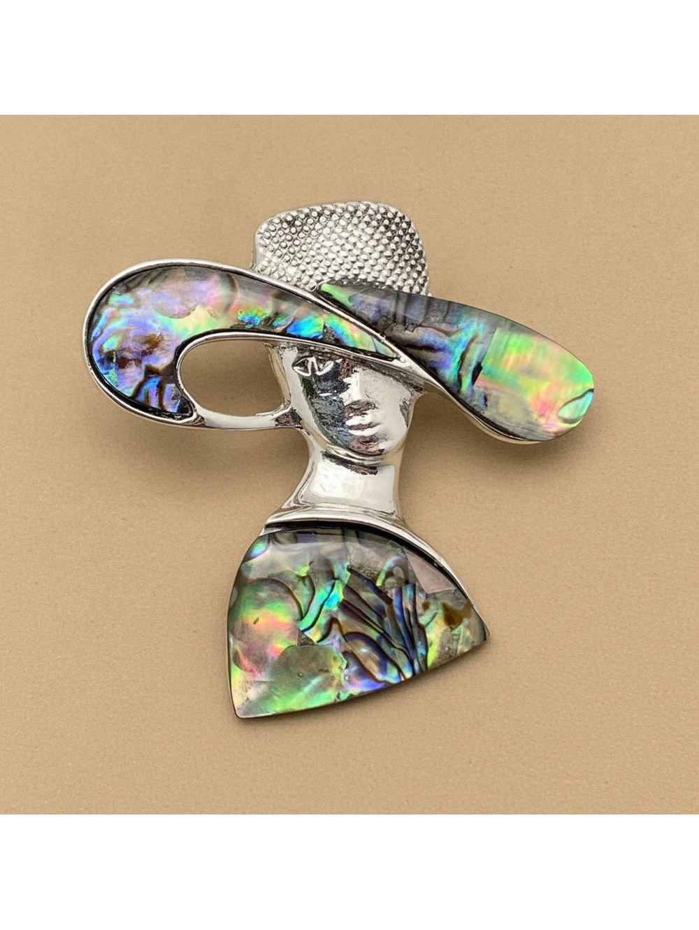 Abalone Shell Silver Tone Trendy Lady Brooch